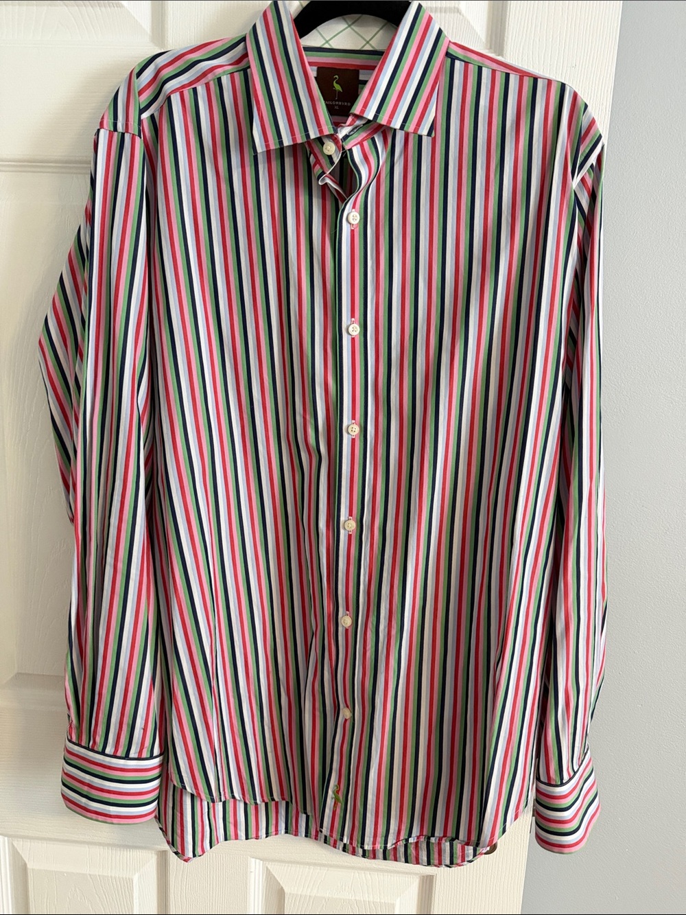 Tailorbyrd Multicolor Vertical Stripe Dress Shirt — Red, Pink,Green & Blues